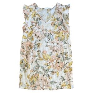 Nicole Miller Linen V-Neck Floral Print Short Dress Size Large